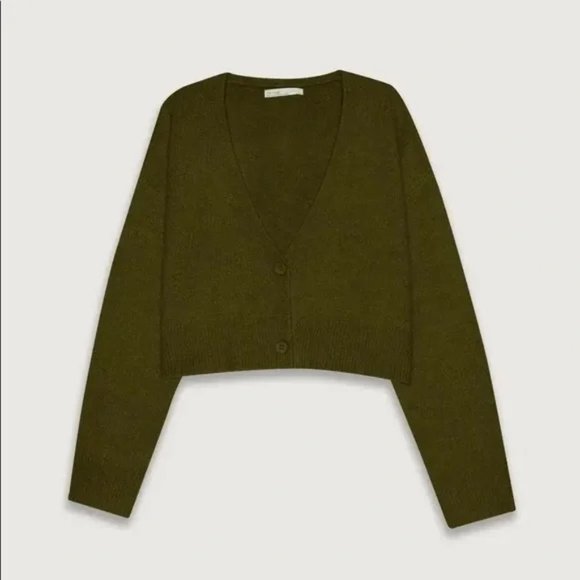 Oak + Fort Khaki Cropped Cardigan Size XS - Picture 1 of 8